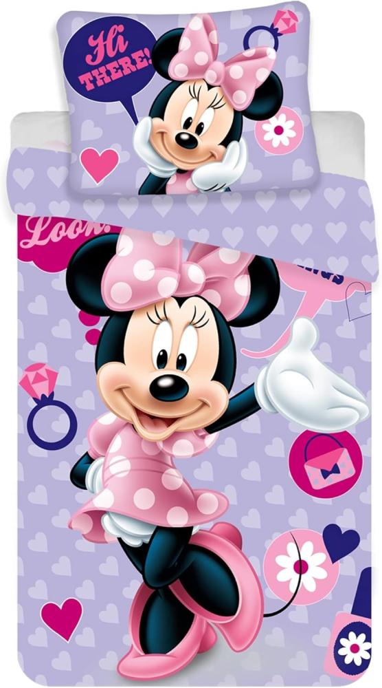 BERONAGE Kinderbettwäsche Minnie Mouse Baby / Kleinkind Hi There! Bettwäsche Linon / Renforcé, 100% Baumwolle, 2 teilig, 135x100 + 60x40 cm Bild 1