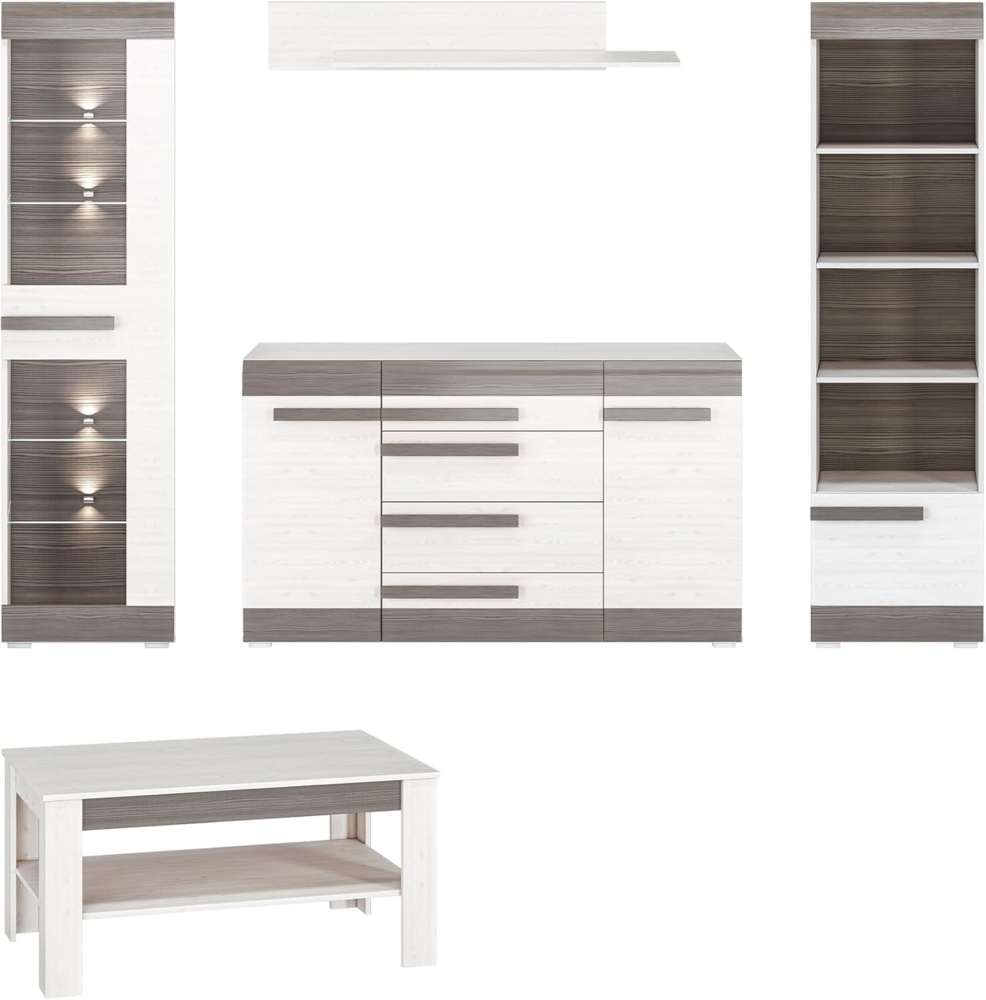 Wohnzimmer-Set "Blanco" Wohnwand 5-teilig Pinie weiß grau MDF Bild 1