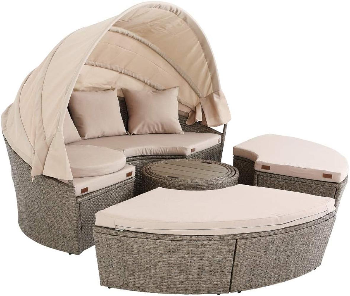 Casaria Sonneninsel Beige, Ø 185 cm Polyrattan Faltbares Dach WPC Tisch 7cm Auflagen 3 Kissen Bild 1