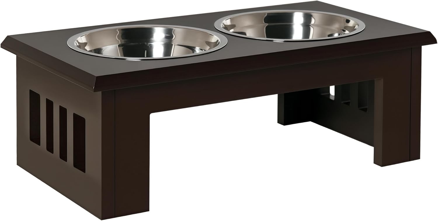 PawHut Futternapf erhöhter Katzen Hunde Futternapf, Edelstahl, Edelstahl Espresso, 58,4 x 30,5 x 25,4 cm Bild 1