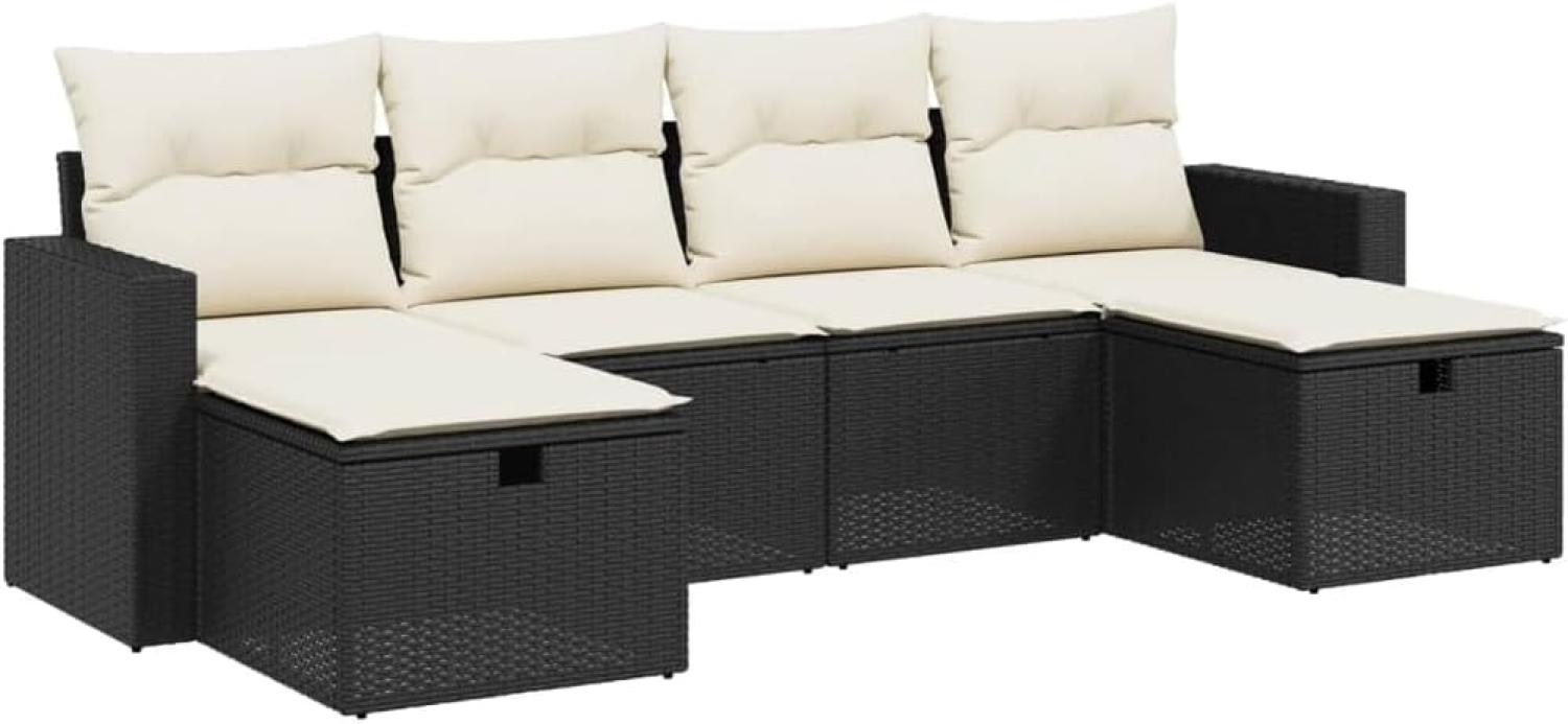 vidaXL 6-tlg. Garten-Sofagarnitur mit Kissen Schwarz Poly Rattan 3263542 Bild 1