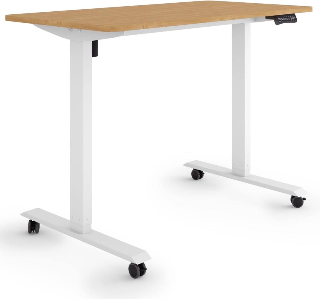 ESMART Germany ETX-121WBA 120x60cm Bambus Dekor Ergonomischer Steh-Sitz-Schreibtisch auf Rollen Stufenlos elektrisch höhenverstellbar 78,5-128,5cm 3X Memory Aktivitätserinnerung Soft-Start/Stopp Bild 1