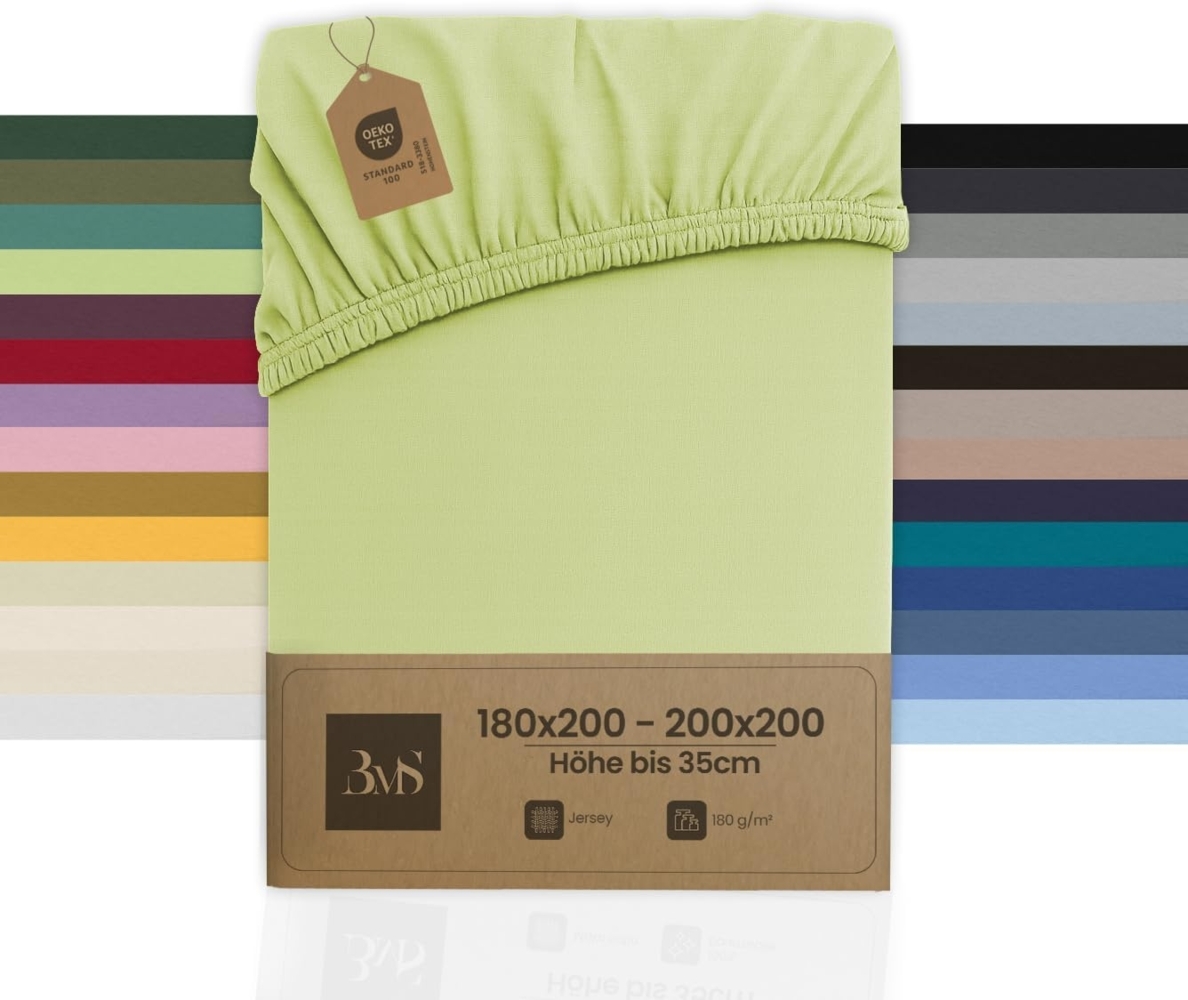 Bettwaesche-mit-Stil Jersey Spannbettlaken frühlings grün 180 – 200 x200cm Höhe bis 30cm Bild 1