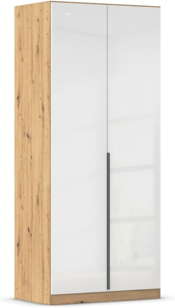 Rauch Möbel Alabama, Kleiderschrank, Garderobenschrank, 2-türig, Zubehör Basic, 1 Kleiderstange, 1 Einlegeboden, Farbe Hochglanz Weiß/Eiche Artisan, Holz, Griff Grau metallic, 91 x 210 x 54 cm Bild 1