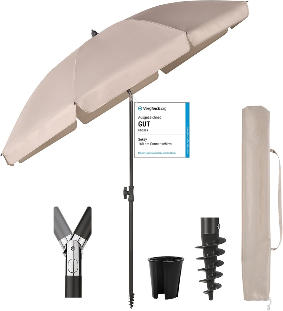 Sekey® 180 cm Sonnenschirm Balkon mit Bodenhülse & Schutzhülle, Neigungs- und Höhenverstellung, Sonnenschirm Strand für Balkon, Garten & Terrasse, Runder Sonnenschutz UPF 50+ Bild 1