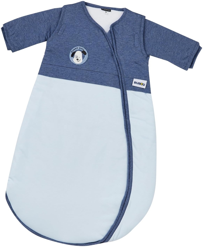 Lieferumfang: Gesslein Baby Schlafsack Bubou - ganzjahres-Kinderschlafsack mit Temperaturregulierung - Schlafsack Winter Baby - Comfortemp Material - Größe: 50/60 - Farbe: dunkelblau hellblau mit Hund Motiv Bild 1