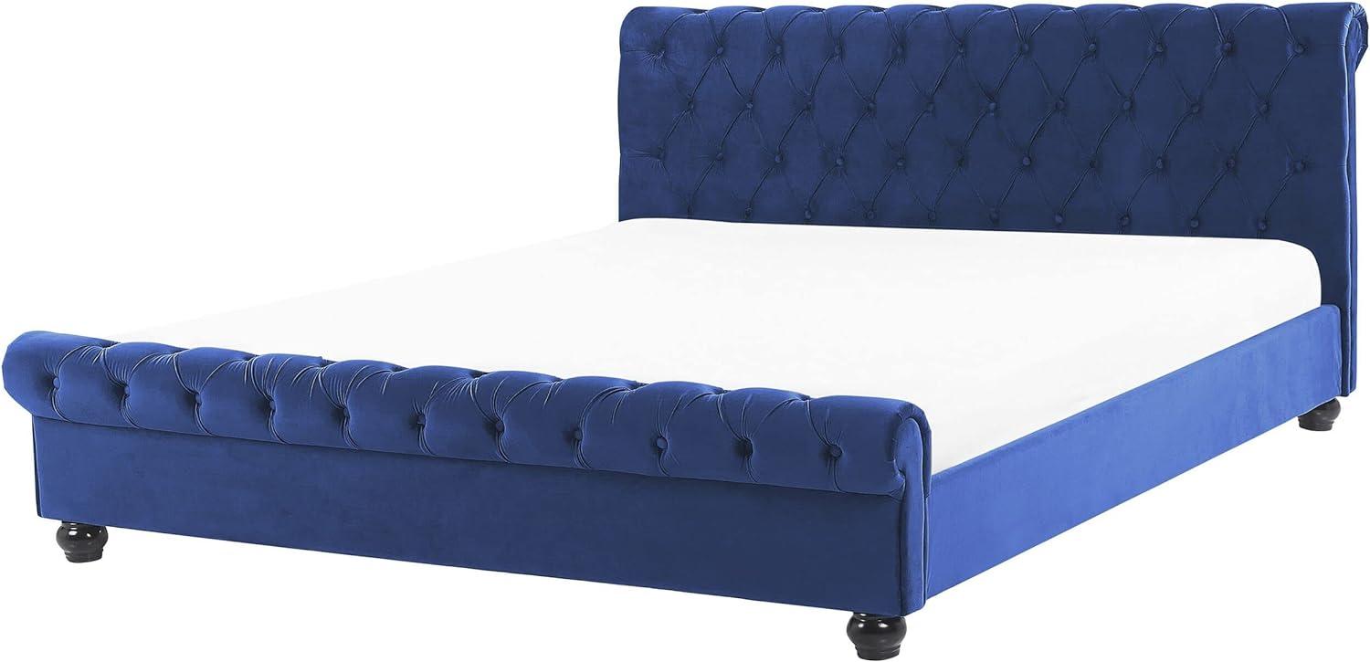 Bett Samtstoff blau Lattenrost 180 x 200 cm AVALLON Bild 1