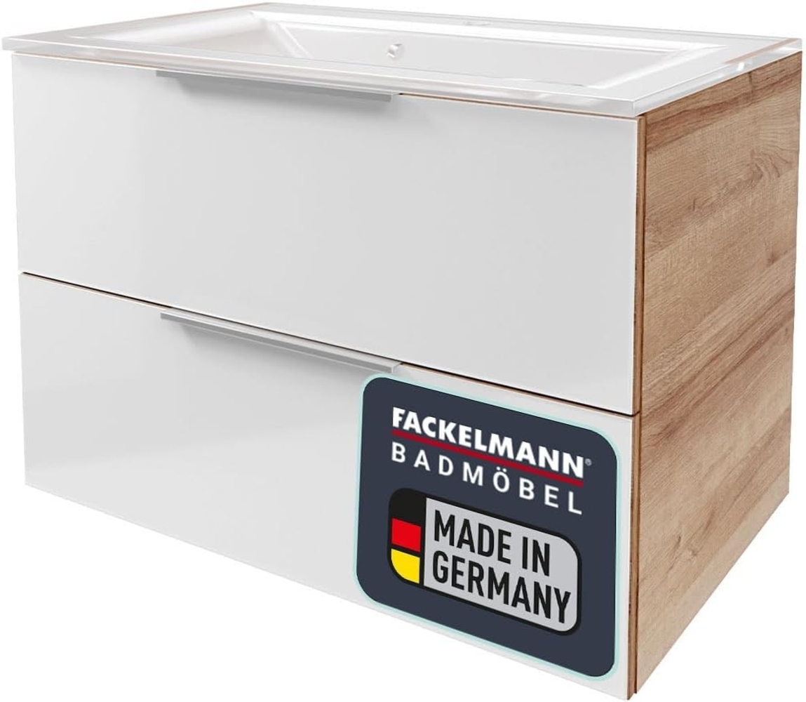 Fackelmann B.BRILLANT Badmöbel Set 2-teilig, 80 cm breit, Weiß Glas/Braun hell, Glas Weiß Bild 1