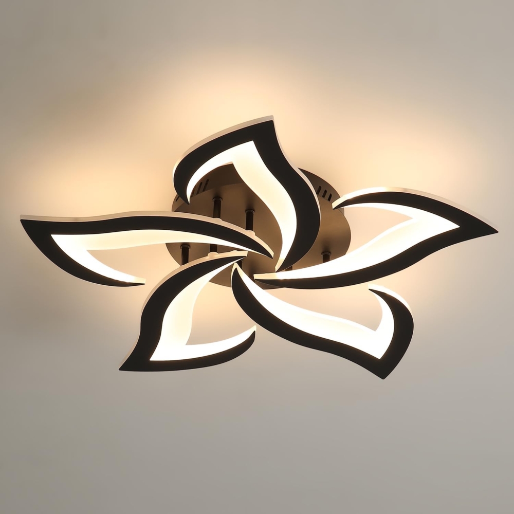 Comely Deckenlampe LED Wohnzimmer, 60cm 60W 6750LM LED Lampen Deckenleuchte, Moderne Blütenblatt Design Lampen für Wohnzimmer Küche Schlafzimmer Esszimmer, 3000K Warmweißes Licht, Schwarz Bild 1