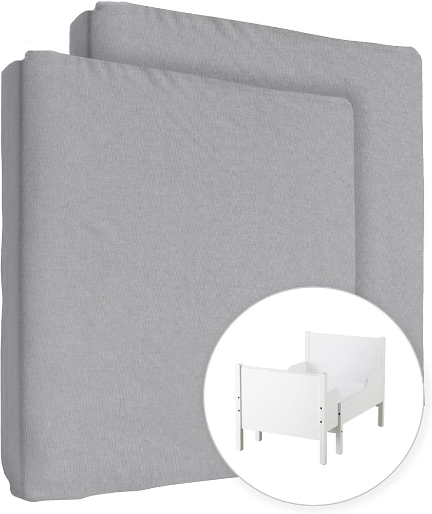 2X Jersey 100% Baumwolle Spannbettlaken für 130x80 cm Ausziehbare Kleinkind Baby Kinderbett Bett Matratze (Grau) Bild 1