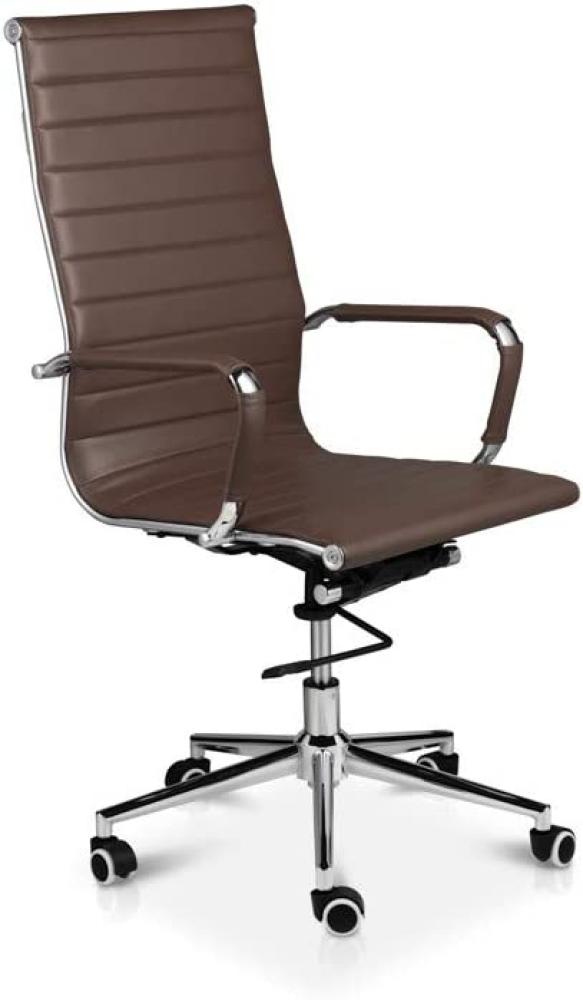 LIFA LIVING Bürostuhl mit Rollen, edler Schreibtischstuhl aus Leder in Dunkelbraun mit Armlehne, Bürohocker aus PU-Leder, Drehstuhl belastbar bis zu 150 kg Bild 1