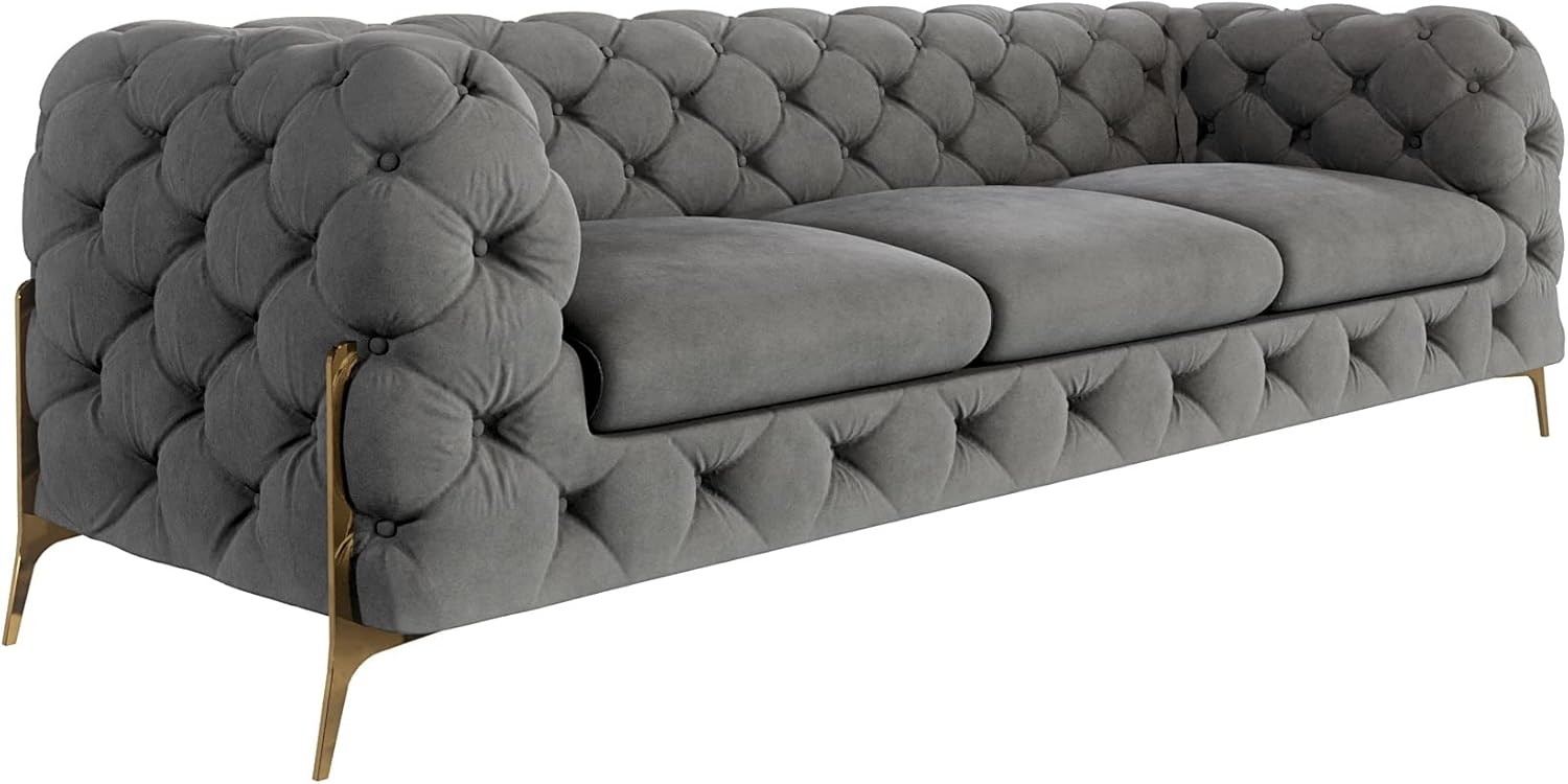 S-Style Möbel Chesterfield-Sofa 3-Sitzer Ashley mit Goldene Metall Füßen, mit Wellenfederung Bild 1