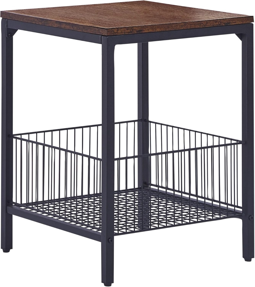Beistelltisch 'Kenner' Dunkelbraun Faserplatte Metallgestell Schwarz mit Drahtkorb, 40x40 cm Bild 1