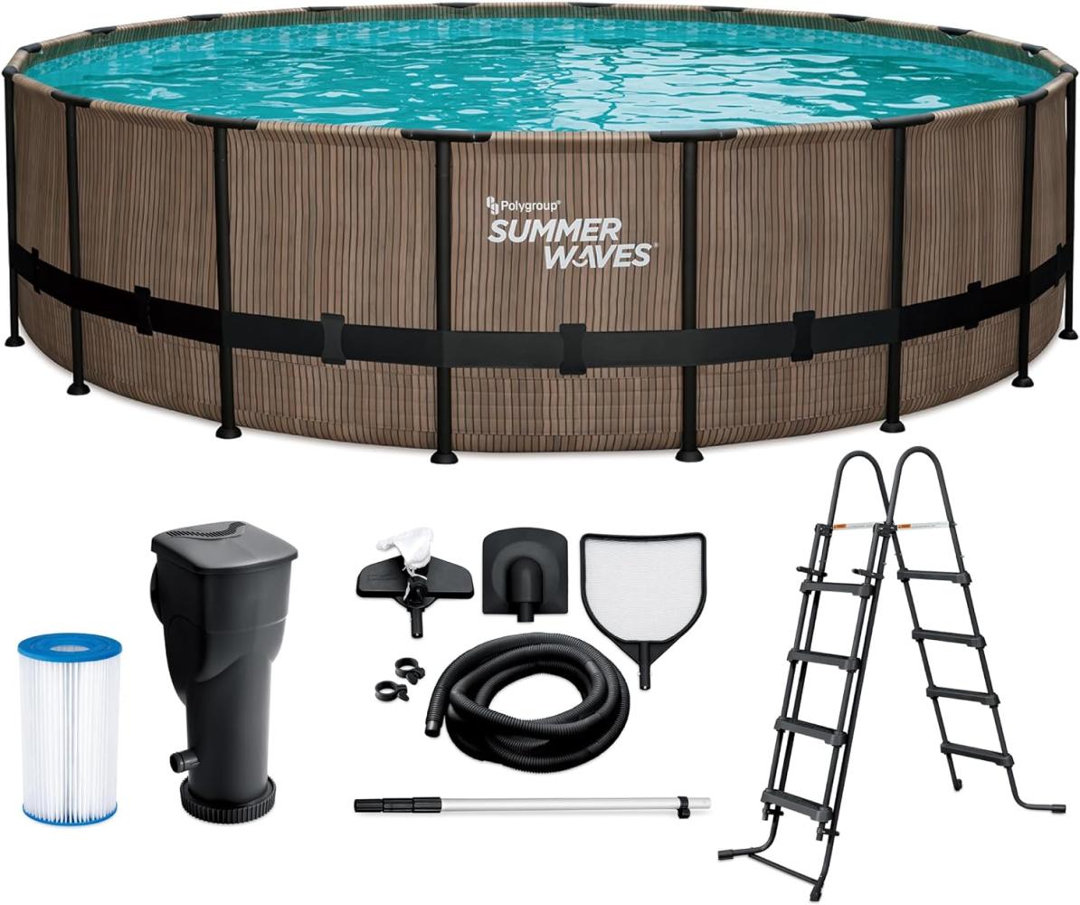 Summer Waves Elite Frame Pool | Aufstellpool rund | Komplettset | Teakoptik braun | Ø 549x132 cm Bild 1