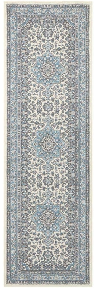 Orientalischer Kurzflor Teppich Parun Täbriz Creme Hielblau - 80x250x0,9cm Bild 1