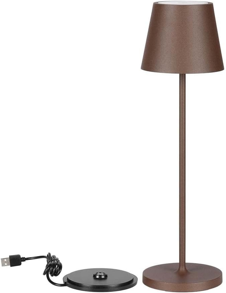 V-TAC Dimmbare LED-Tischlampe Kabellos mit Touch-Bedienung-Wiederaufladbar Braun Lampe für den Innen und Draußen-Außenbereich IP54-Für Hause und Restaurant-4400-mAh-Akku-Warmweiß 3000K-2W, VT-7522 Bild 1
