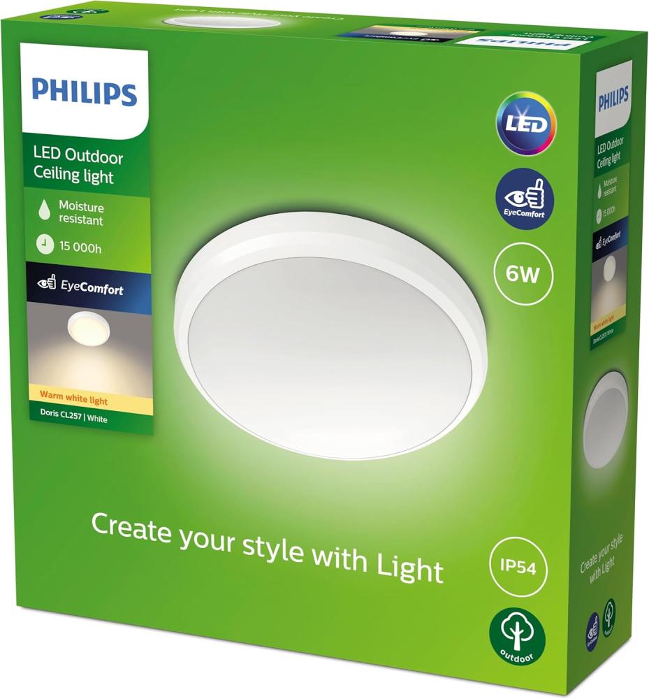 Philips my Garden LED Doris Deckenleuchte Doris, 6W, warmweißes Licht 2700K, IP54 Schutzklasse, Weiß Bild 1