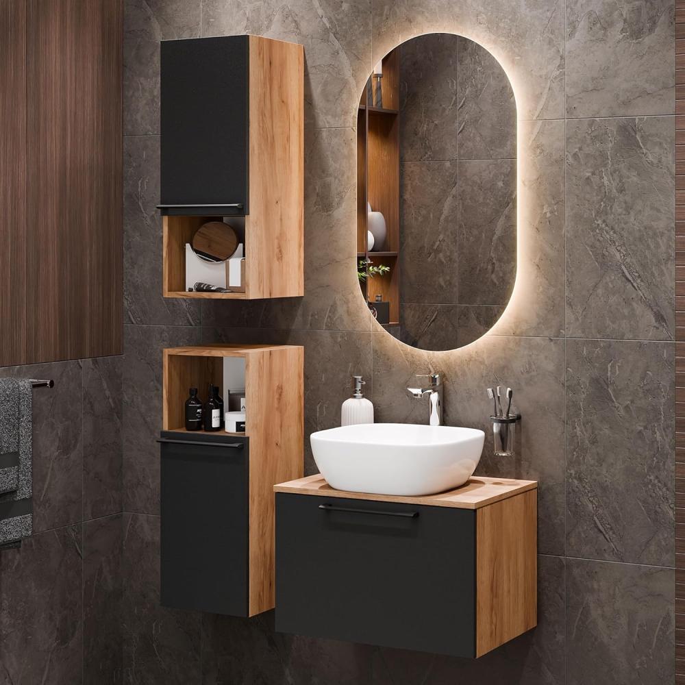 Planetmöbel Badmöbel-Set Astra, (Badezimmer Möbel im modernen Design, 4-St), Waschtisch und Waschbecken weiß mit 2x Midischrank Bild 1