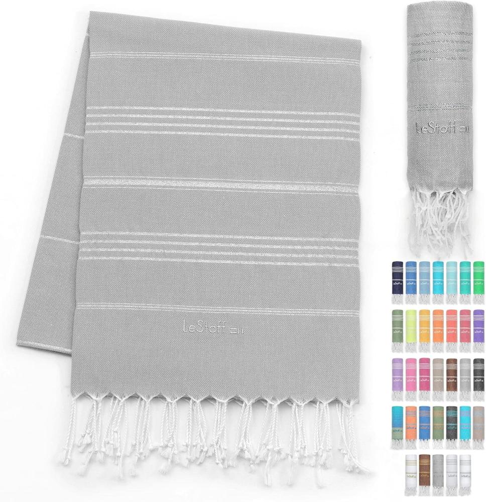 LeStoff Premium Hamamtuch - Vielseitig, Nachhaltig, Saugstark & Schnelltrocknend - 100% Bio-Baumwolle - Strand, Bade, Dusch, Yoga, Spa & Reise-Tuch (95 x 180 cm, Grey - Silver) Bild 1