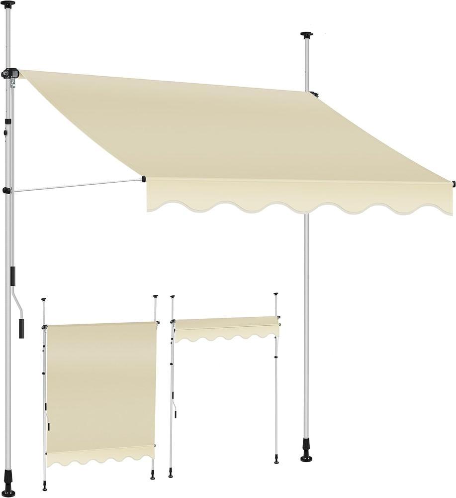 KESSER® Klemmmarkise mit Handkurbel Balkon, Balkonmarkise ohne Bohren, UV-beständig höhenverstellbar wasserabweisend , Sonnenschutz, Terrassenüberdachung , einfache Montage Beige, 350cm Bild 1