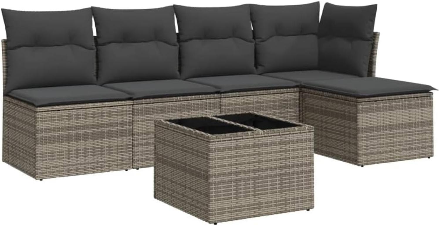 vidaXL 6-tlg. Garten-Sofagarnitur mit Kissen Grau Poly Rattan 3217530 Bild 1