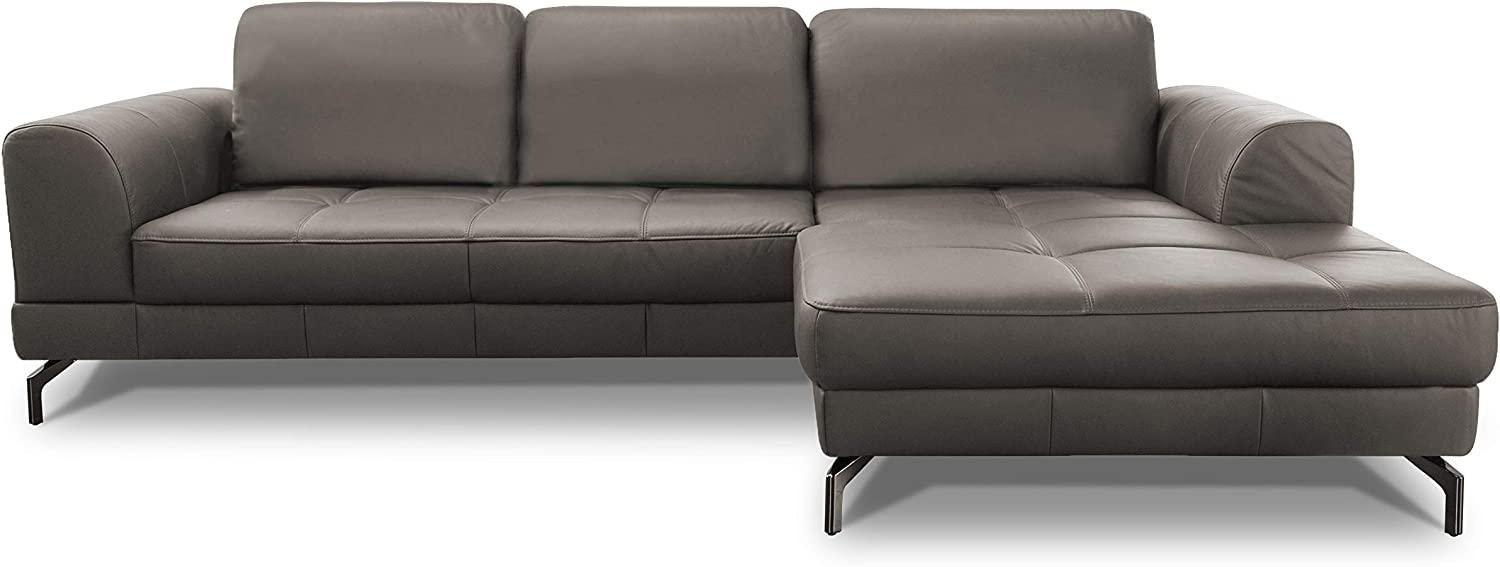 CAVADORE Ledergarnitur Benda/ Großes Ecksofa mit XL-Longchair rechts & Federkern / Inkl. Sitztiefenverstellung / 284 x 87 x 175 / Echtleder: graubraun Bild 1