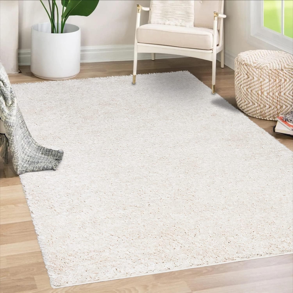 Teppich Läufer Hochflor Shaggy - 80x300cm Läufer - Creme Einfarbig Wohnzimmer Uni Flauschig Modern Boho Deko Teppiche Weich Schlafzimmer Bild 1