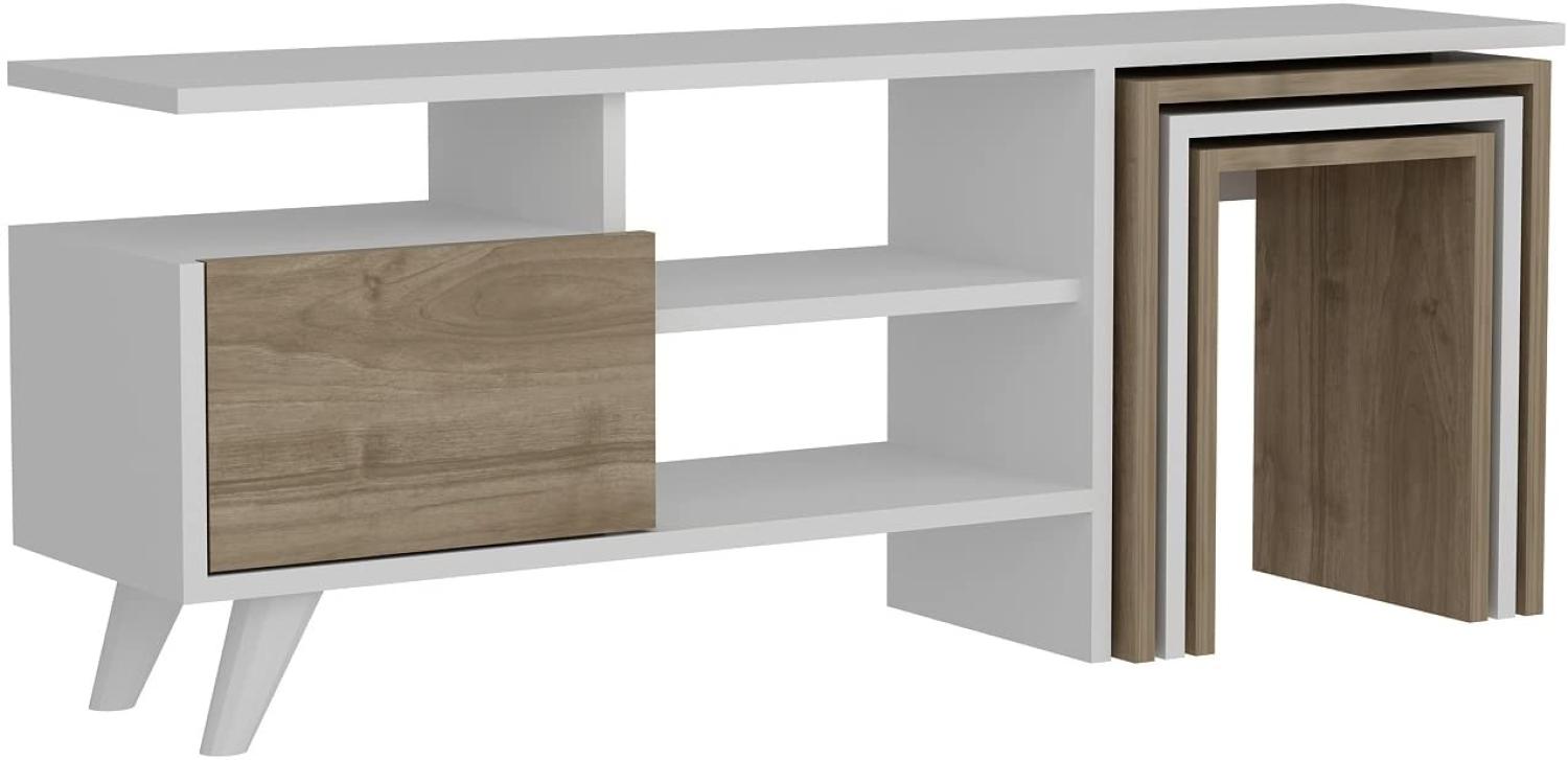 Alphamoebel 2237 TV Board Lowboard Fernsehtisch Fernsehschrank Sideboard, Fernseh Schrank Tisch für Wohnzimmer, Weiß Walnuss, 120 x 29,5 x 49 cm Bild 1