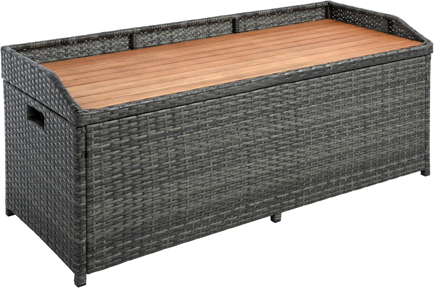 Sitzbank Gartenbank mit Auflagenbox Rattan Kissentruhe Polyrattan Anthrazit-Grau Bild 1