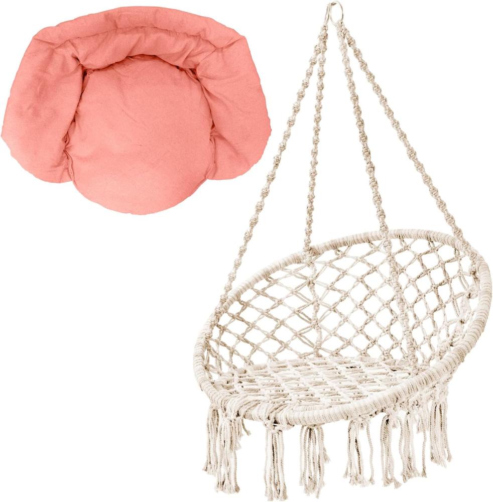 SVITA CARRIE Hängesessel mit Rahmen im Boho-Style zum Aufhängen mit Kissen Rosa Bild 1