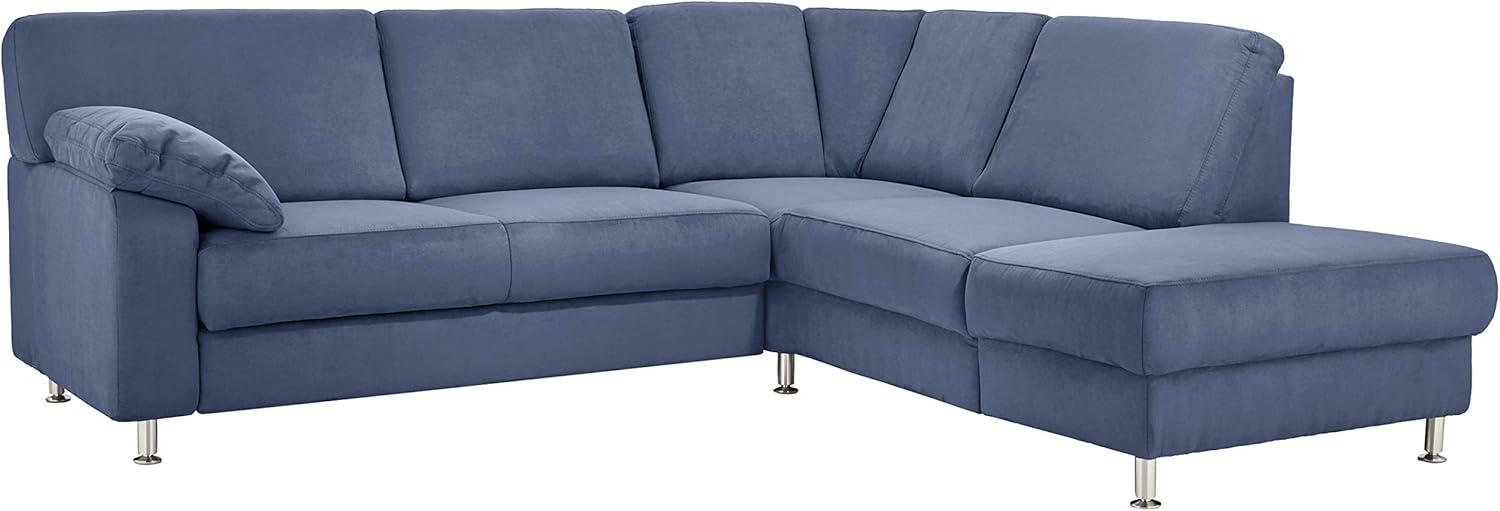 Cavadore Ecksofa Belfast mit Ottomane rechts / Polsterecke mit Federkern / inkl. Vorziehsitz und Bettkasten / 243 x 88 x 218 / Mikrofaser Blau Bild 1