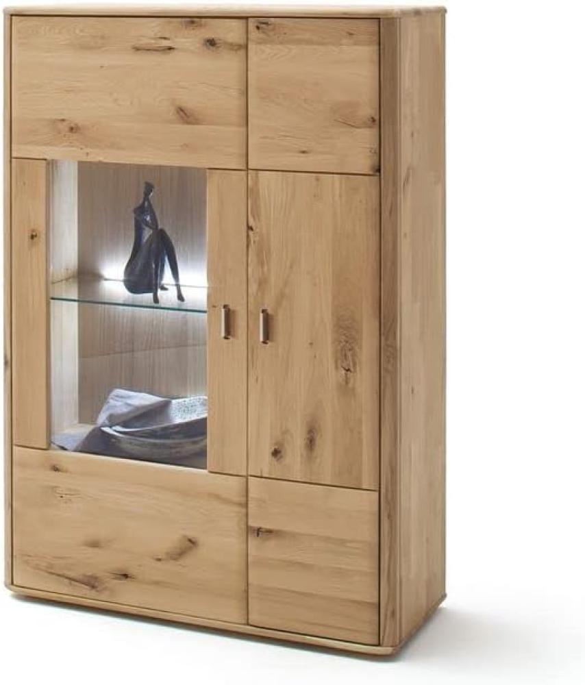 Highboard Renzo 7 Balkeneiche Bianco massiv 96x140x38 cm Kommode mit Beleuchtung Bild 1