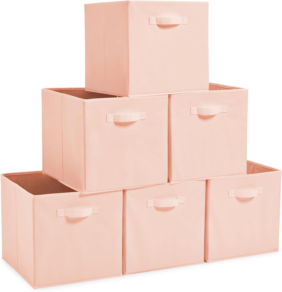 EZOWARE 6er-set Aufbewahrungskörben, Behälter, faltbare Würfelboxen aus Stoff für Kinderspielzeug, Kinderzimmer-Organizer, Schrank, Zuhause – 33 x 37 x 33 cm / Rosa Bild 1