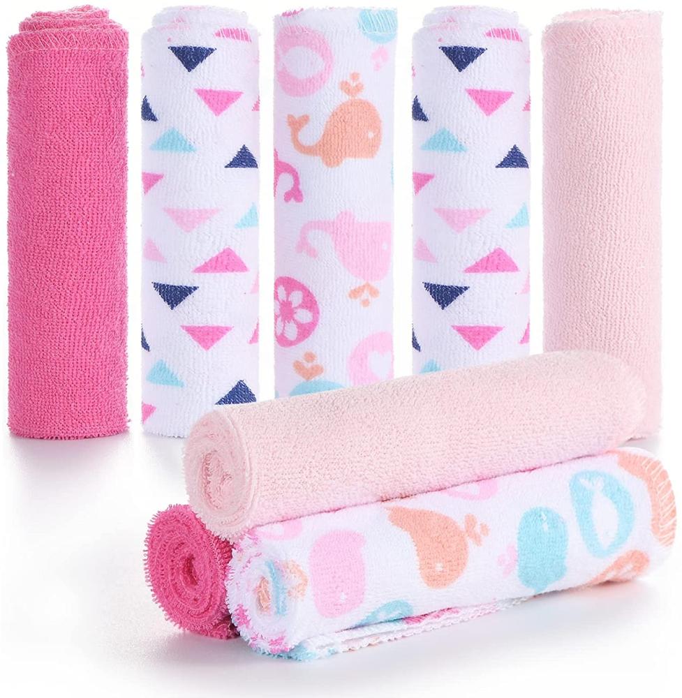 Momcozy Baby Waschlappen, 8 Stück Baby Handtücher Set, Weiche Baby Gesichtstücher, Spucktücher Baby, Baumwolle Mulltücher Baby, Baby Badetuch für Babys, Mädchen, Jungen, 25 X 25 cm, Rosa Bild 1