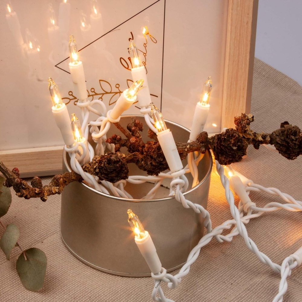 hellum Lichterkette innen 10er, 1,35m mini Lichterkette mit Stecker mit Schalter, für Weihnachtsbaum, Klassisch Strombetrieben, weißes Kabel, 831153 Bild 1
