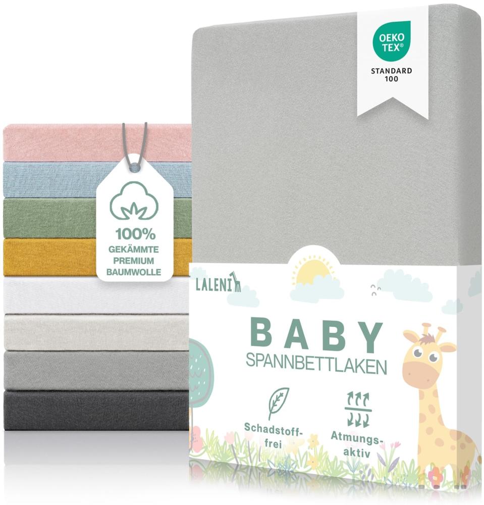 Laleni Premium Spannbettlaken für Beistellbett 50x89 cm - Oeko-Tex Zertifiziert, 100% Baumwolle, atmungsaktives Spannbetttuch Jersey Baby, 150 g/m², Moonlight Grey - Grau Bild 1