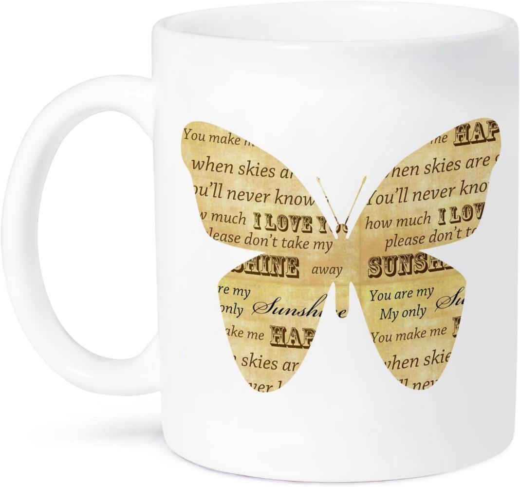 3dRose You Are My Sunshine inspiational Schmetterling Tasse, Keramik, weiß, 10,2 x 7,62 x 9,52 cm Bild 1