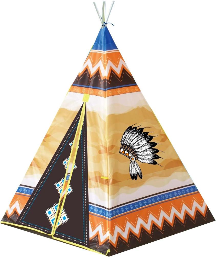 Indianerzelt Wigwam Kinder Spielzelt Tipi mit Indianer Motiv drinnen und draußen Bild 1