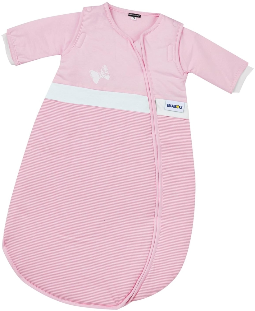 Gesslein Baby Schlafsack Bubou, Schlafsack mit Temperaturregulierung (Langer Reißverschluss, 70), rosa pink gestreift mit Motiv Schmetterling Bild 1