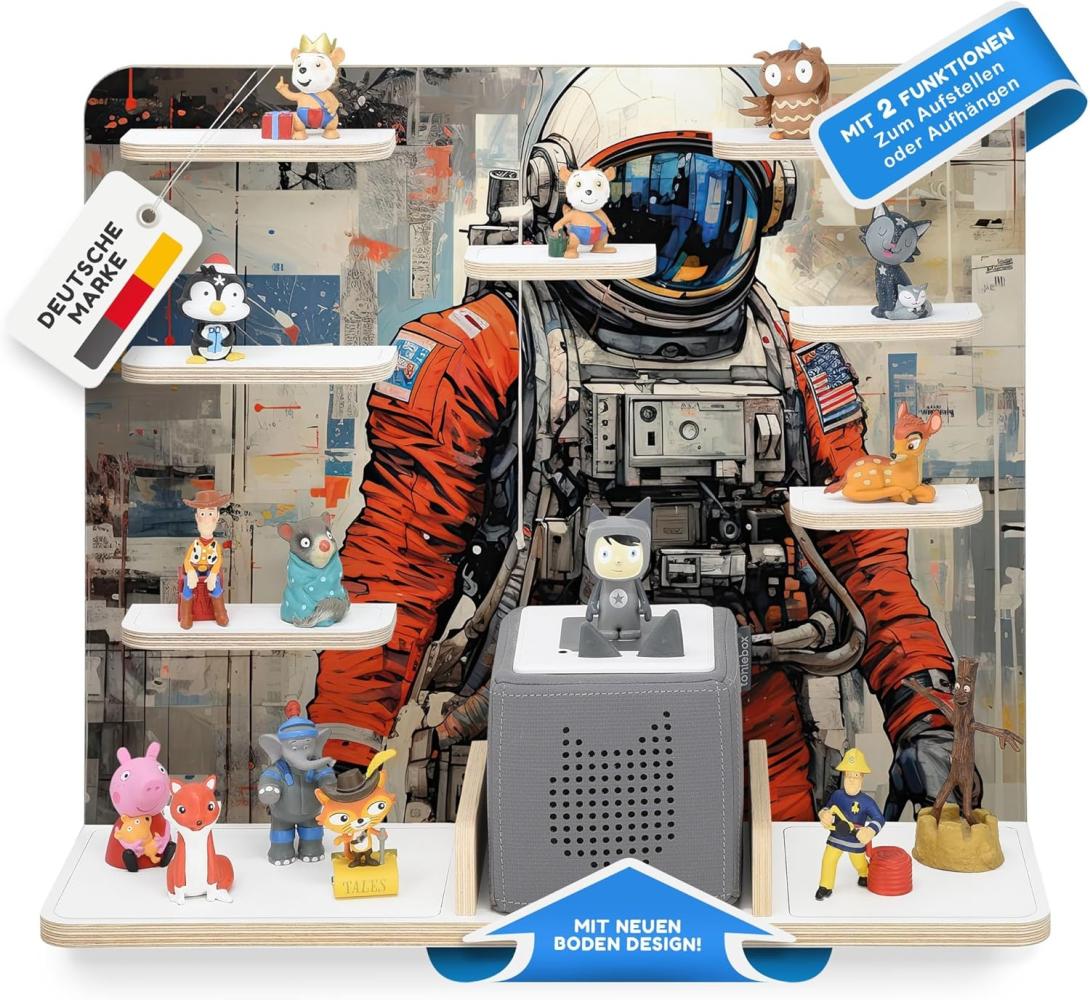 stadtecken Holzregal für Musikbox I Geeignet für die Toniebox und ca. 50 Tonies I Perfekte Tonie Aufbewahrung im Kinderzimmer I Zum Aufstellen oder Aufhängen I Astronaut, groß Bild 1