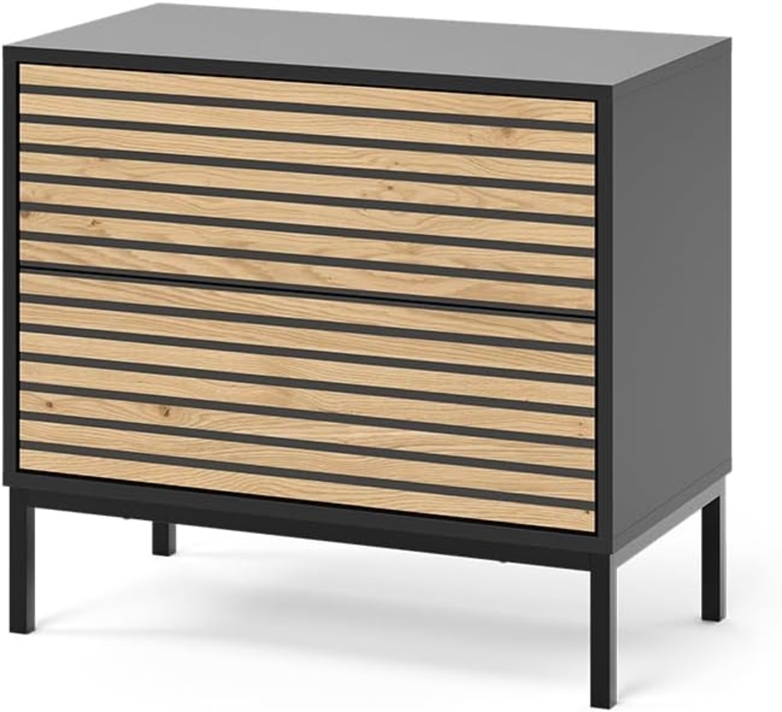 Nachttisch Eliza Goldkraft Eiche/Anthrazit 66 x 60 cm mit 2 Schubladen Vicco Bild 1