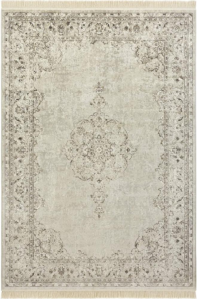 Orientalischer Samt-Teppich Fransen Oriental Vintage Medallion Creme - 195x300x0,5cm Bild 1