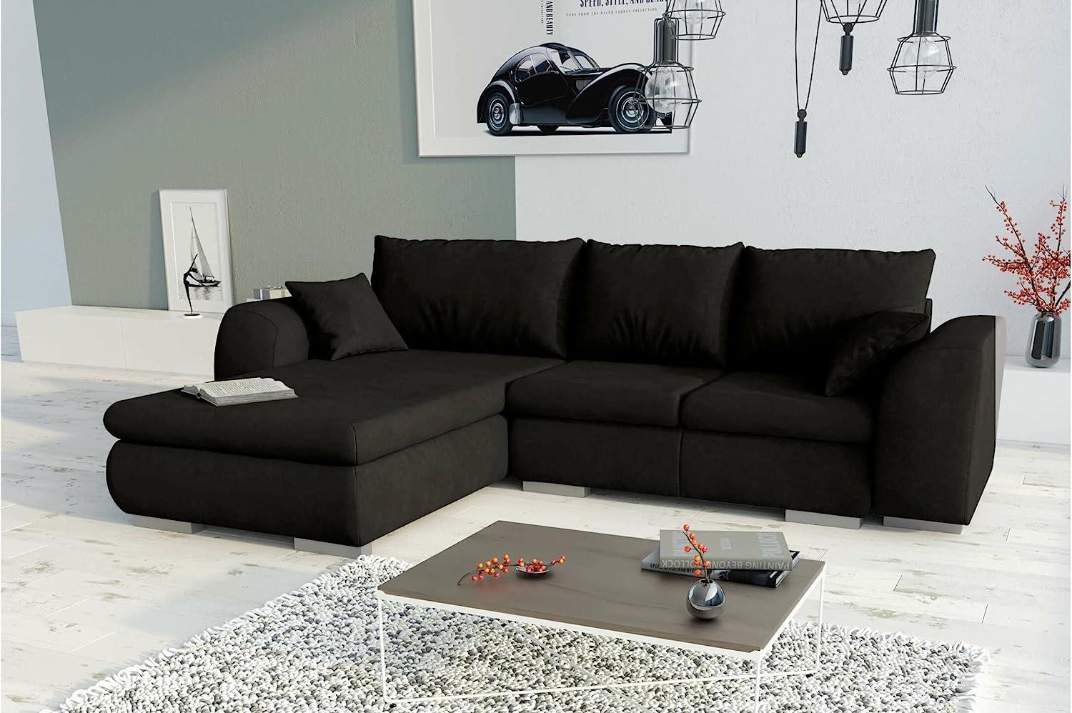 Stylefy Salturo Ecksofa Velours MANILA Schwarz Links Bild 1