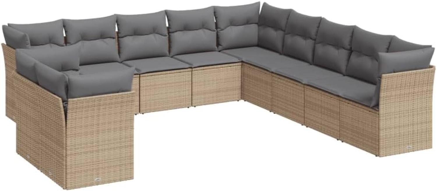 vidaXL 11-tlg. Garten-Sofagarnitur mit Kissen Beige Poly Rattan 3249718 Bild 1