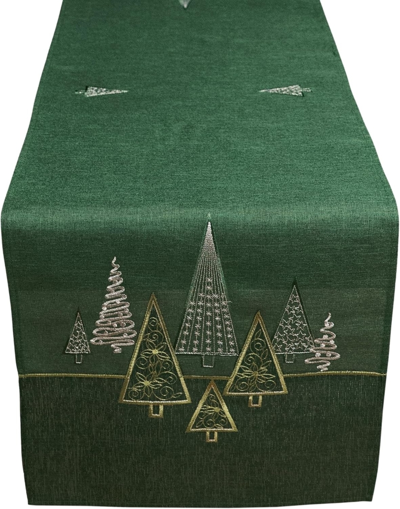 matches21 HOME & HOBBY Tischdecke 40x140 cm Tischläufer dunkelgrün edle Tannenbäume für Weihnachten (1-tlg), Ideal für Advent und Weihnachtsdeko Bild 1