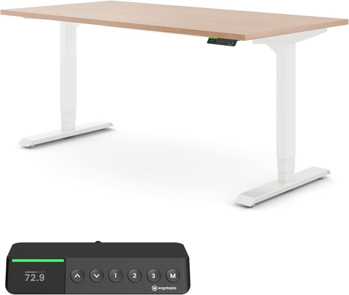 Desktopia Pro X - Elektrisch höhenverstellbarer Schreibtisch / Ergonomischer Tisch mit Memory-Funktion, Buche, Gestell Weiß, 160x80 cm Bild 1