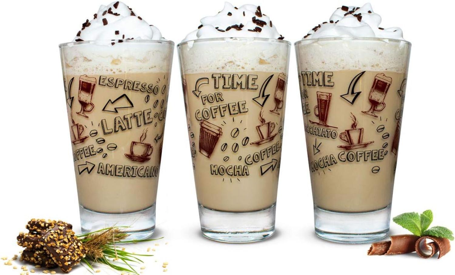 6 Latte Macchiato Gläser 310ml Kaffeegläser Teeggläser mit Kaffee-Aufdruck Bild 1