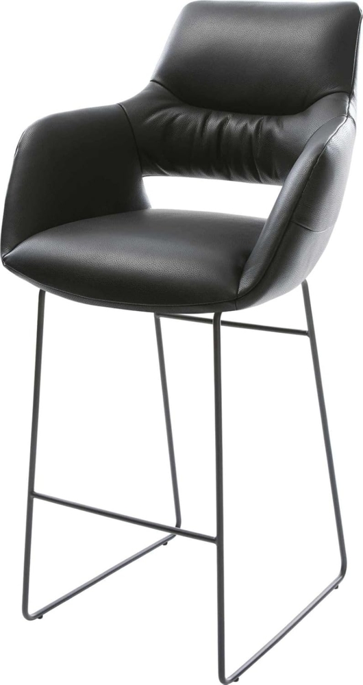 Barstuhl Yago-Flex Echt-Leder Schwarz Kufengestell Metall Schwarz Taschenfederkern Bild 1