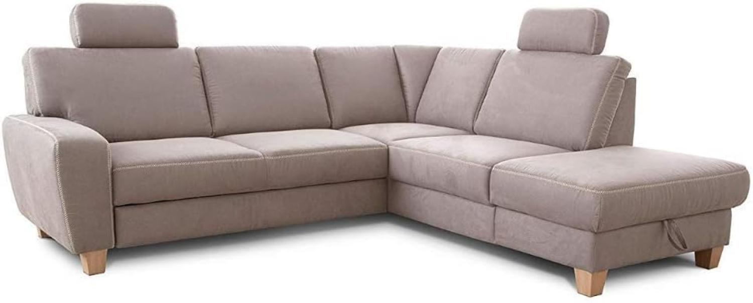 Cavadore Ecksofa Wisconsin mit Bettfunktion / Schlafsofa mit Federkern in Lederoptik / Inkl. 2 Kopfstützen + Stauraum / Landhausstil / Holzfüße in Buche / 248 x 88 x 215 cm / Hellgrau Bild 1