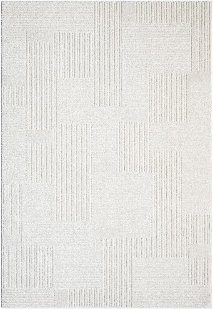 Teppich Wohnzimmer Kurzflor Creme 120x170cm Geometrisch Gestreifte Muster mit Hoch-Tief-Effekt, 3D Effekt, Weich Bild 1